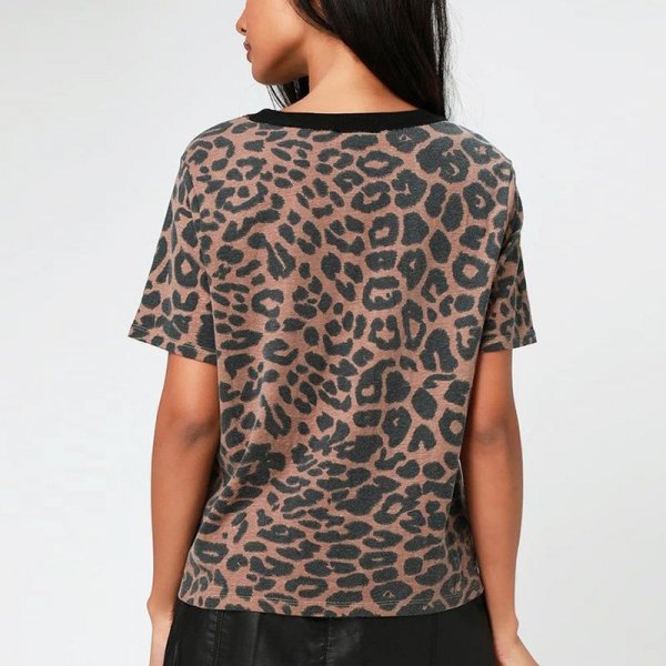 AliExpress Easy Summer New Leopard Printed Round Neck Loose Casual Ladies Short Sleeve Top