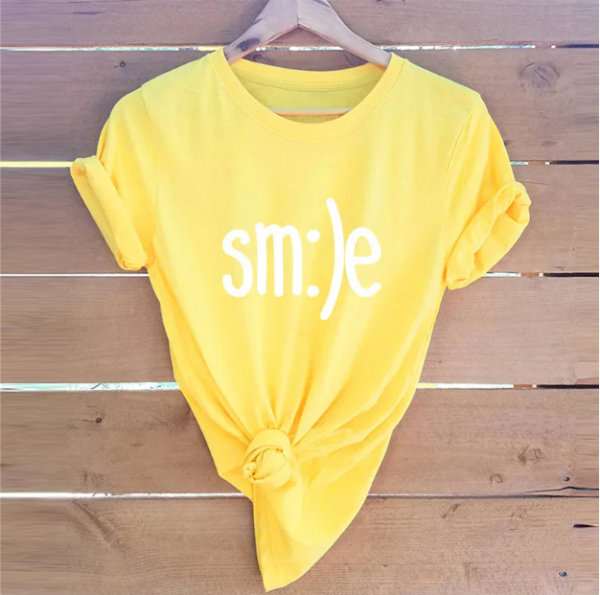 S-5XL Plus Size TShirt Women New Smile Letter Printed Shirt O Neck Short Sleeve Tees Summer Top 100%cotton Women's T-shirts